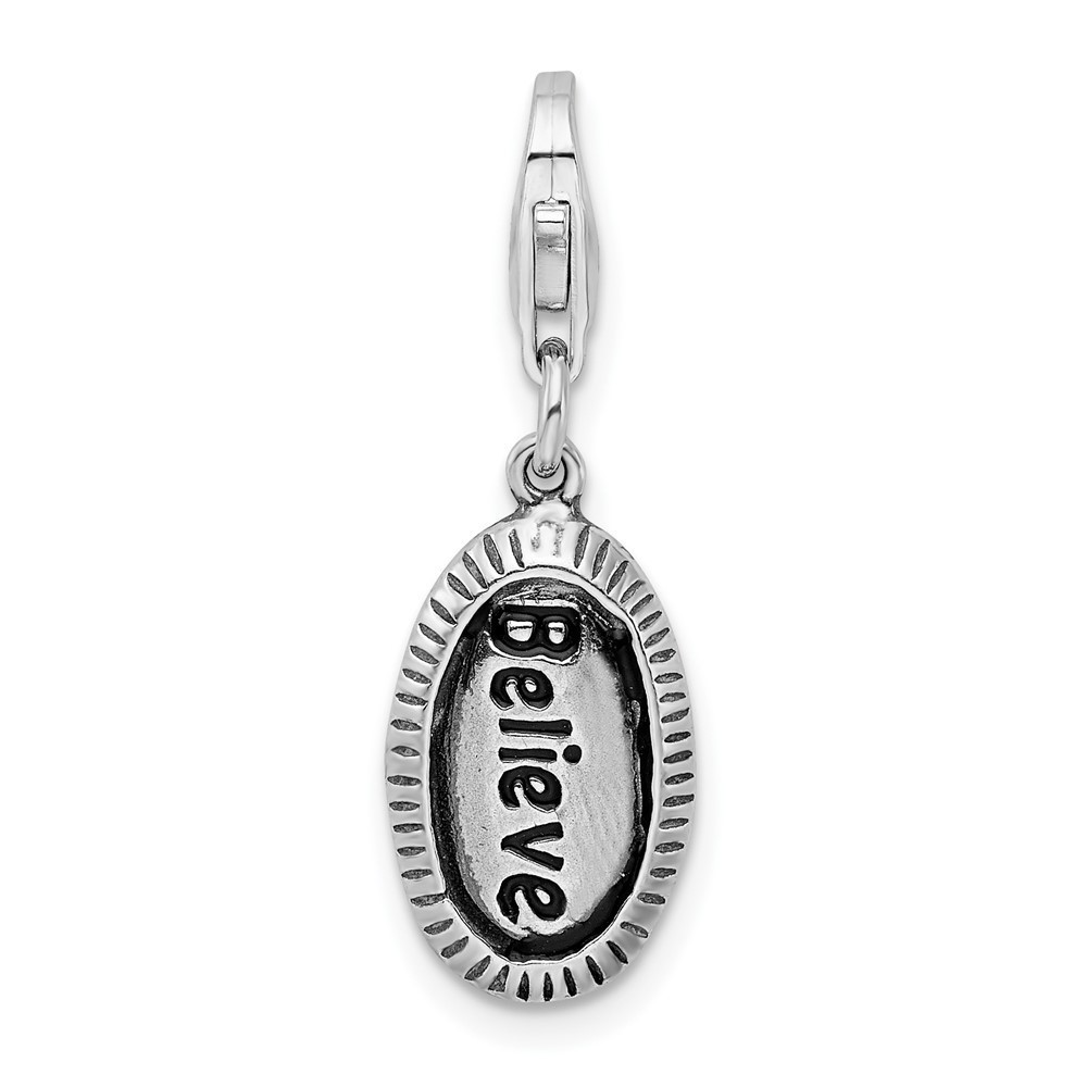 925 Sterling Silver Polished Antiqued BELIEVE Bracelet Charm Lobster Clasp